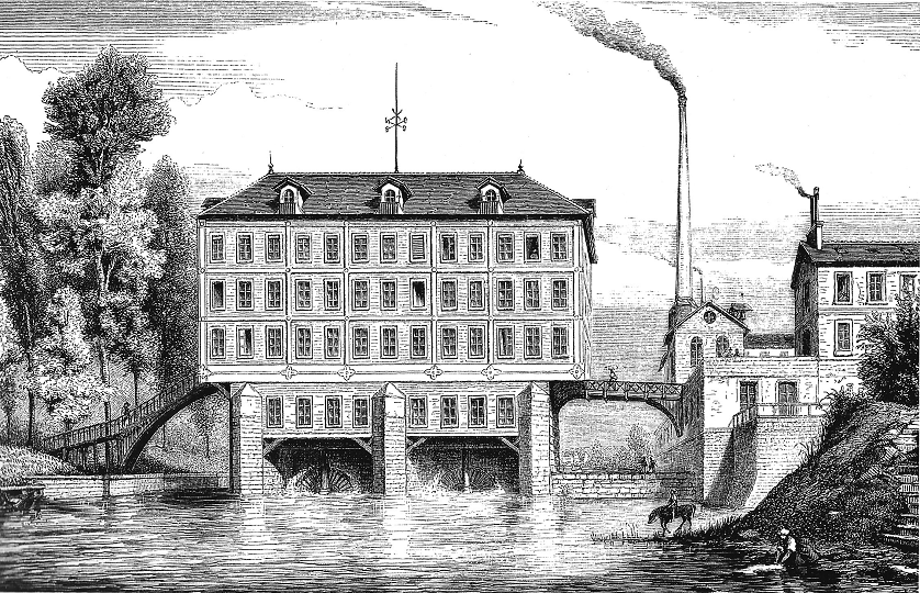 Moulin de Noisiel vu d'aval - extrait du catalogue prix courant de 1860 - typographie Henri Plon - Collection Gérard Messence